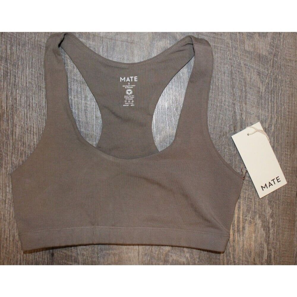 Mate the Label Women's Organic Stretch Sports Bra PEBBLE NEW! M